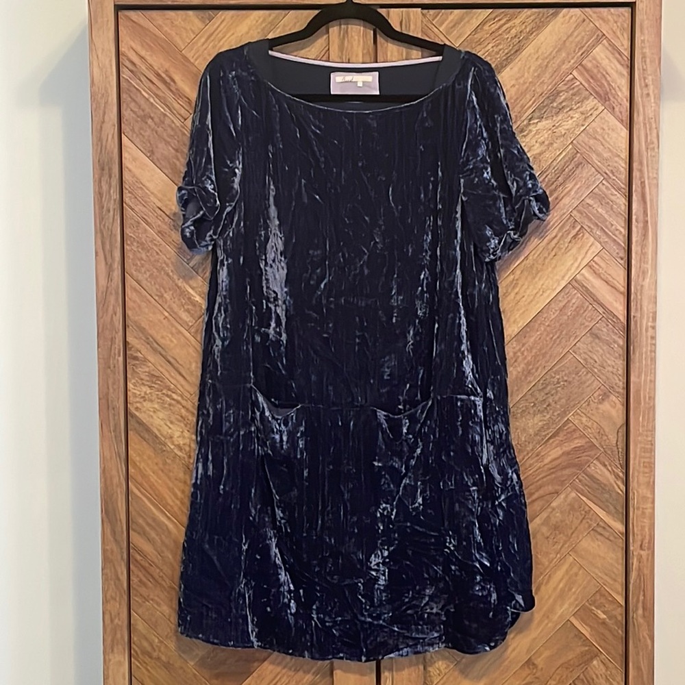 Anthropologie Blue Velvet Shirt Dress